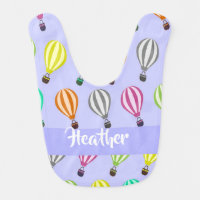 Custom name hot air balloon blue baby bib