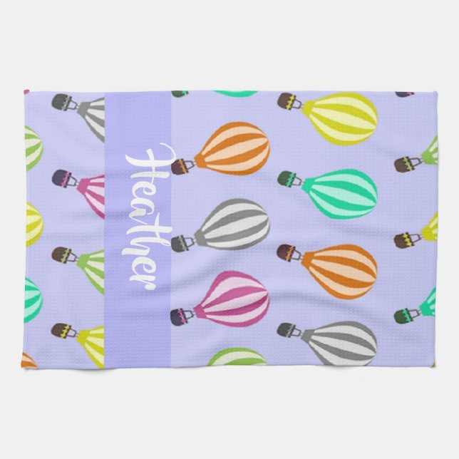 Custom name hot air balloon blue kitchen towel (Horizontal)