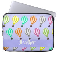 Custom name hot air balloon blue laptop sleeve