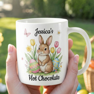 Custom Name Hot Chocolate Preppy Easter Bunny Coffee Mug