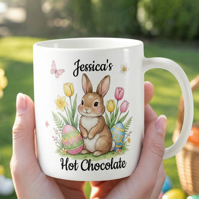 Custom Name Hot Chocolate Preppy Easter Bunny Coffee Mug (Creator Uploaded)