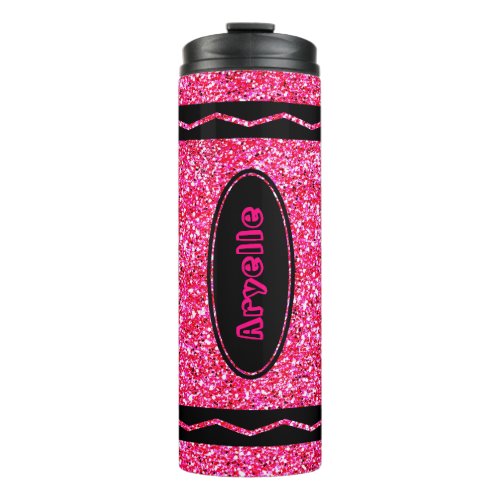 Custom Name Hot Pink Glitter Crayon Drink Tumbler