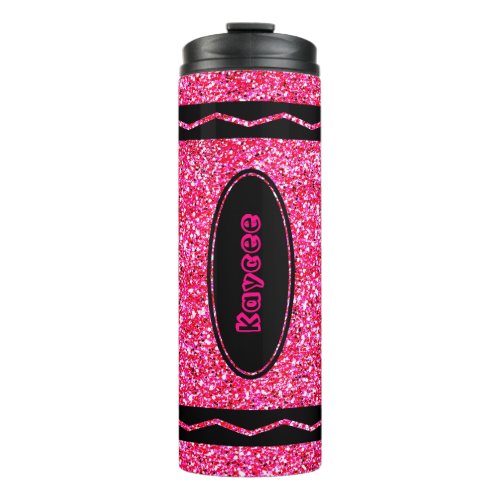 Custom Name Hot Pink Glitter Crayon Drink Tumbler