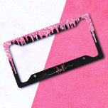 Custom Name Hot Pink Glitter Drip On Matte Black  License Plate Frame at Zazzle