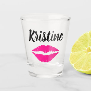 Custom Name Hot Pink Lips Kiss Shot Glass