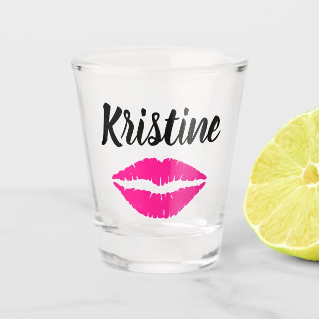 Custom Name Hot Pink Lips Kiss Shot Glass (Front)