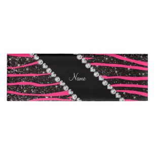 Custom name hot pink zebra stripes black glitter tag