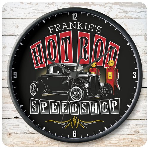 Custom NAME Hot Rod Speed Shop Gas Station Garage Large Clock
