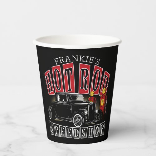 Custom NAME Hot Rod Speed Shop Gas Station Garage Paper Cups