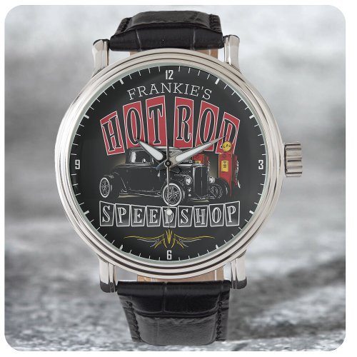 Custom NAME Hot Rod Speed Shop Gas Station Garage Watch