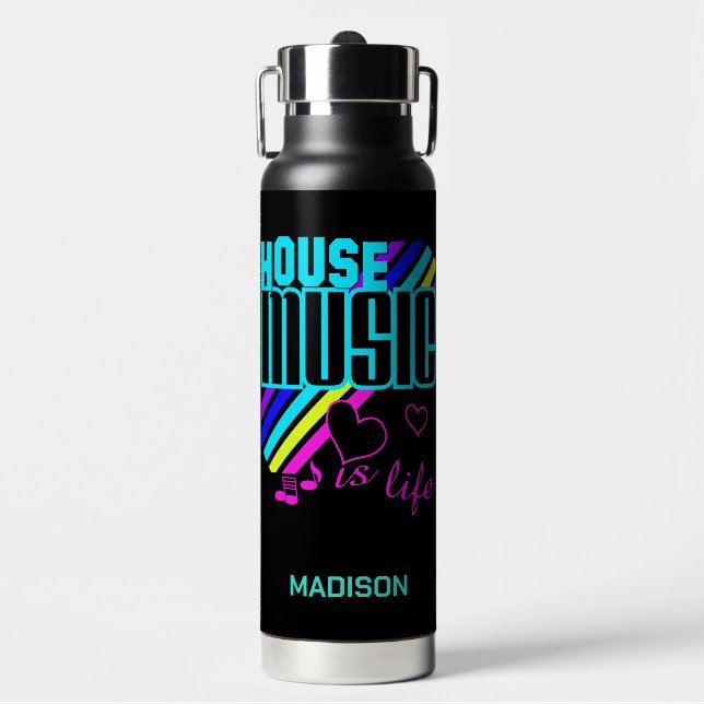 Custom Name House Music Water Bottle (Front)