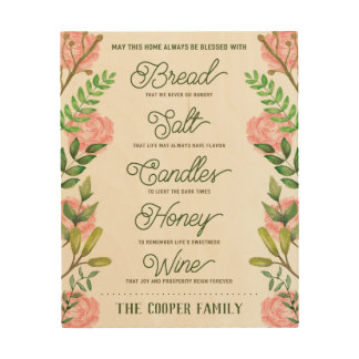 Custom Name Housewarming Bread Salt Wine Quote Wood Wall Art