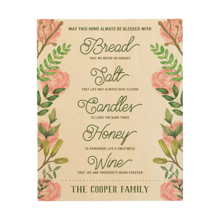 Bread Salt Wine Quote Personalized Custom Name Housewarming Bread Salt Wine Quote Wood Wall Art |  Zazzle.com