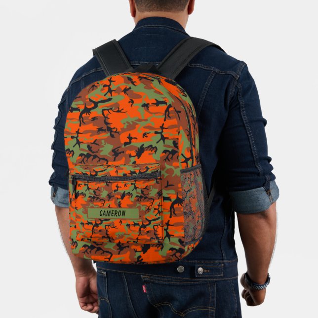 Custom Name Hunter Orange Green Brown Camouflage Printed Backpack (Insitu (Model))