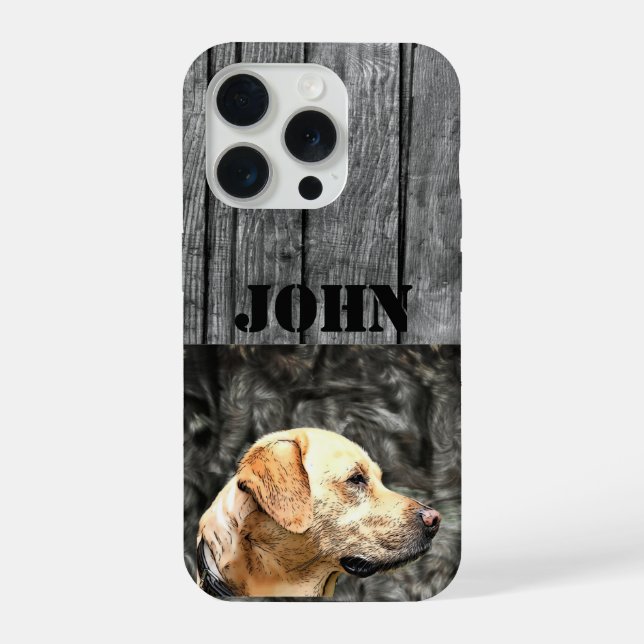 Custom Name Hunting Dog Rustic Yellow Lab Camo iPhone Case (Back)