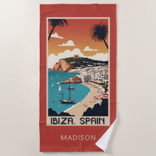Custom Name Ibiza, Spain Travel Poster Beach Towel
