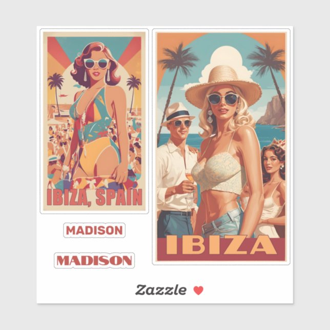 Custom Name Ibiza, Spain Travel Poster Sticker (Sheet)