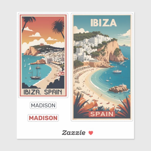 Custom Name Ibiza, Spain Travel Poster Sticker (Sheet)