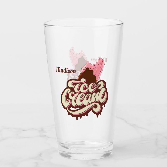 Custom name Ice Cream Cone pint glass (Front)
