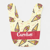 Custom name ice cream pattern baby bib