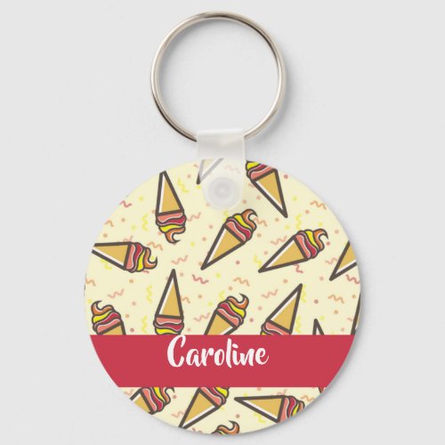 Custom name ice cream pattern keychain