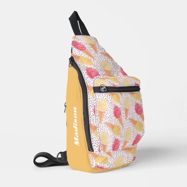 Custom Name Ice Cream Pattern Sling Bag (Left Corner)