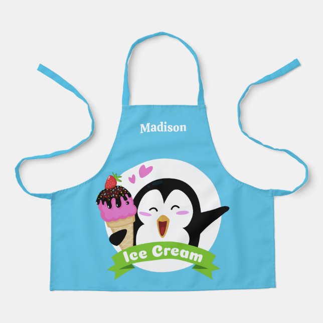 Custom Name Ice Cream Penguin Apron (Front)