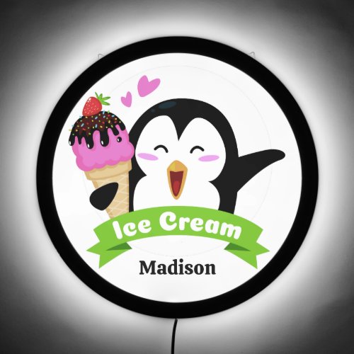 Custom Name Ice Cream Penguin LED Sign