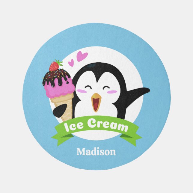 Custom Name Ice Cream Penguin Rug (Front)