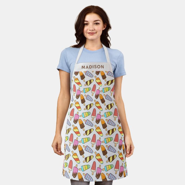 Custom name Ice Cream Popsicles Pattern aprons (Worn)