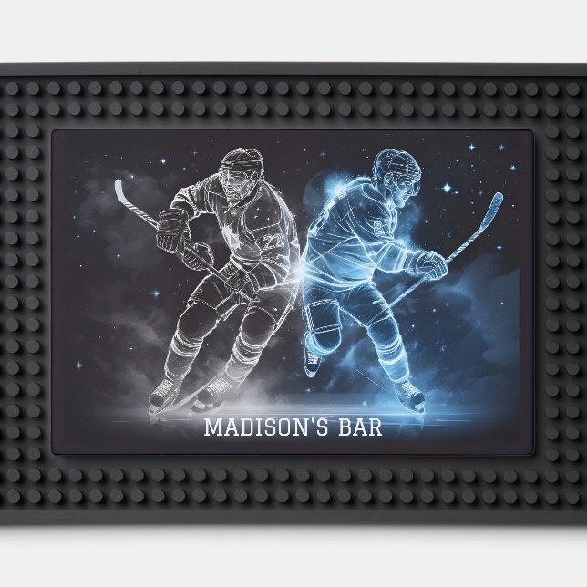 Custom Name Ice Hockey Bar Mat (Front (Close Up))