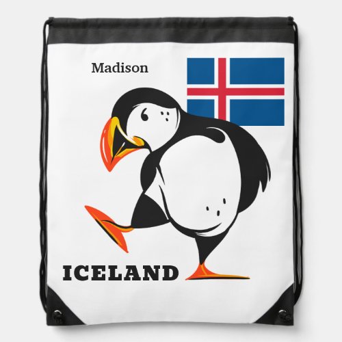 Custom Name Iceland Drawstring Bag