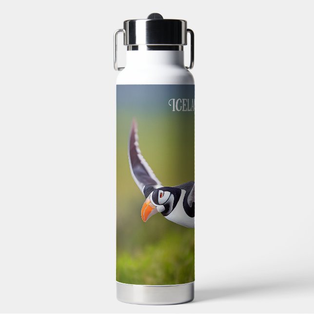 Custom Name Iceland Puffin Water Bottle (Front)