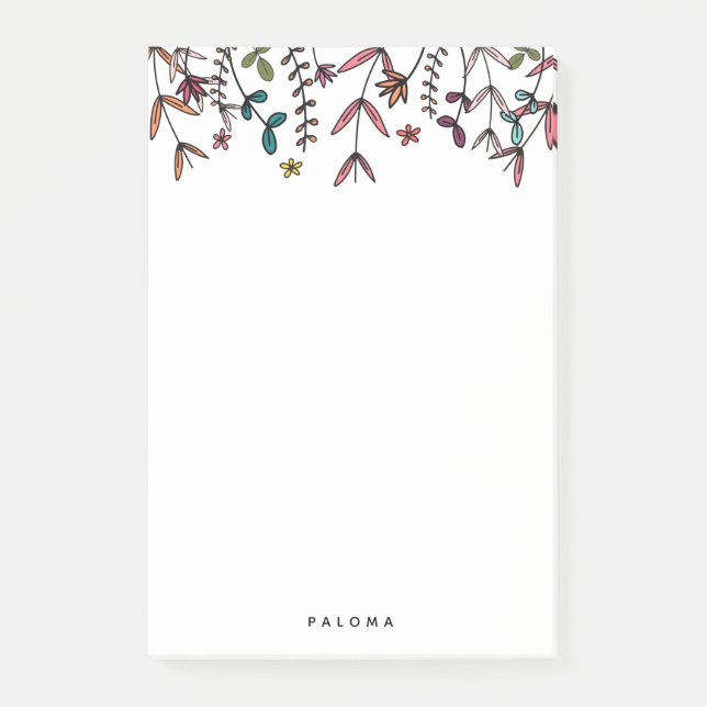 Custom Name Illustrated Florals Personalized Post-it Notes (Front)