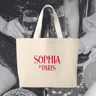 Custom Name In Paris Theme Bachelorette Party Large Tote Bag