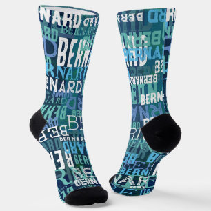 Custom Name in Shades of Coastal Blue Socks
