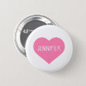 Custom Name in White Handwriting Inside Pink Heart Pinback Button