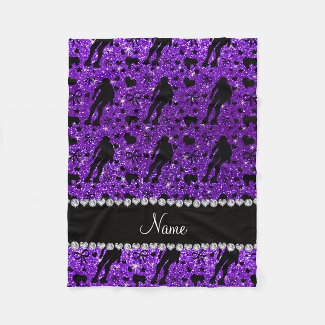 Custom name indigo glitter purple roller derby fleece blanket (Front)