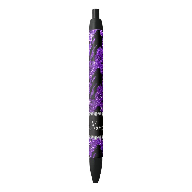 Custom name indigo glitter purple roller derby pen (Front Vertical)