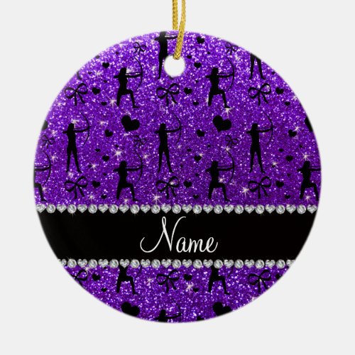 Custom name indigo purple glitter archery ceramic ornament