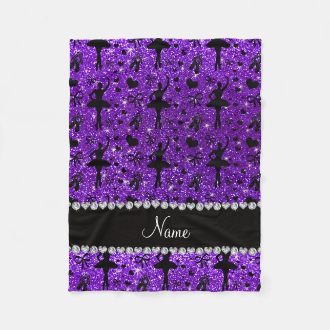 Custom name indigo purple glitter ballerinas fleece blanket (Front)