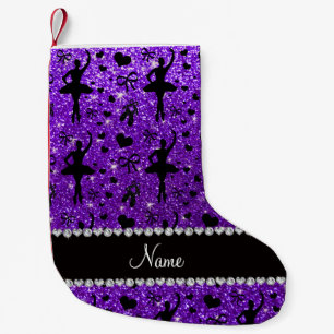 Custom name indigo purple glitter ballerinas small christmas stocking