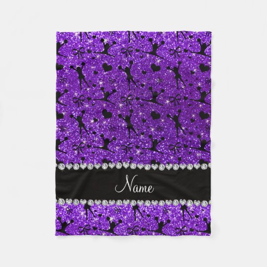 Custom name indigo purple glitter cheerleading fleece blanket