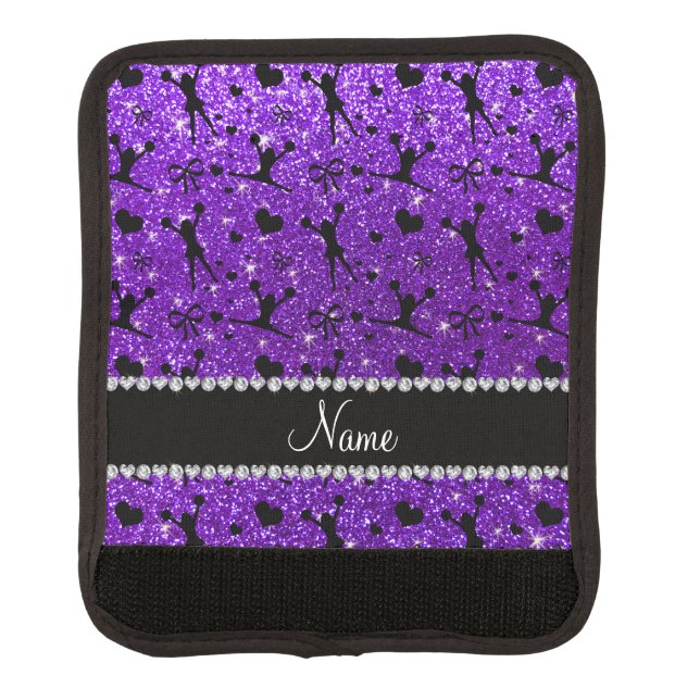 Custom name indigo purple glitter cheerleading luggage handle wrap (Front)
