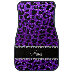 Custom name indigo purple glitter cheetah print car floor mat