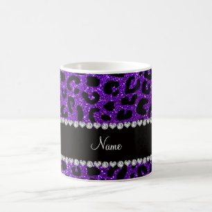 Custom name indigo purple glitter cheetah print coffee mug
