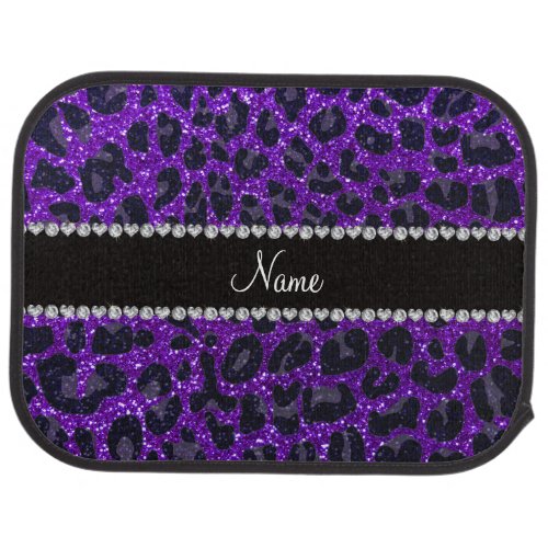 Custom name indigo purple glitter leopard print car floor mat