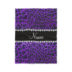 Custom name indigo purple glitter leopard print fleece blanket