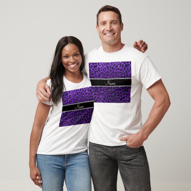 Custom name indigo purple glitter leopard print T-Shirt (Unisex)