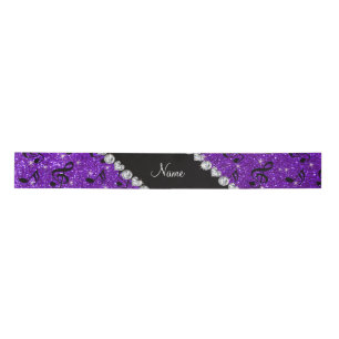 Custom name indigo purple glitter music notes satin ribbon
